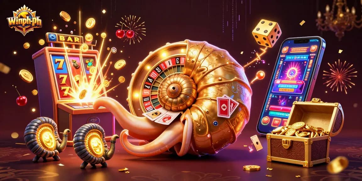 Experience thrilling gaming action at winph-ph with golden nautilus, dazzling slot machines, and vibrant casino elements.