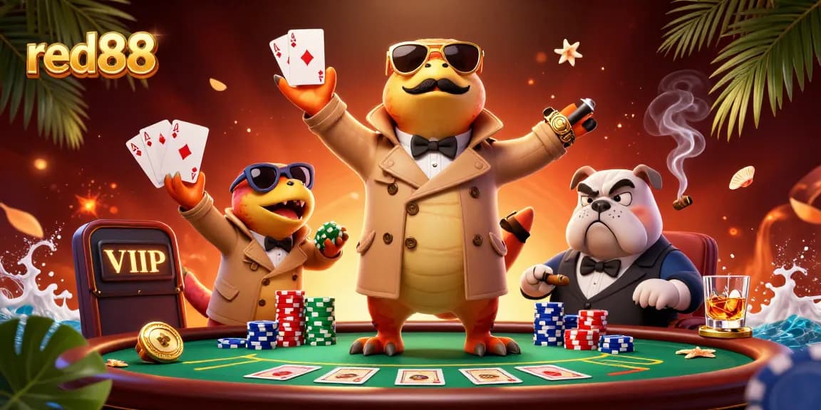 Raptors in a trench coat humorously trying to enter a VIP casino lounge at red88.