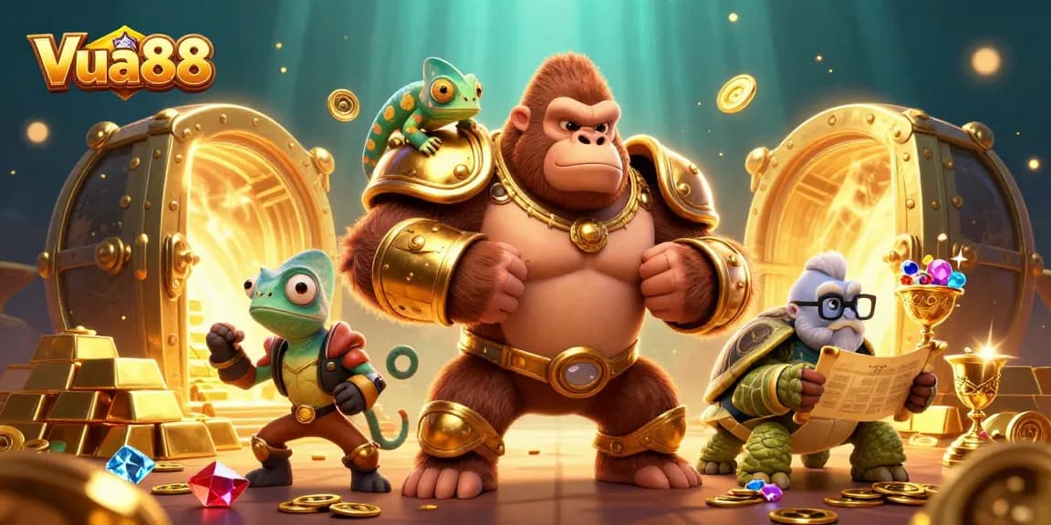Engage in a thrilling experience at Vua88 with the mighty gorilla king, treasures, and gaming excitement.