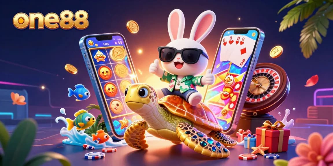 Experience the thrill of one88 with our vibrant casino-themed illustration showcasing fun characters and engaging gameplay.