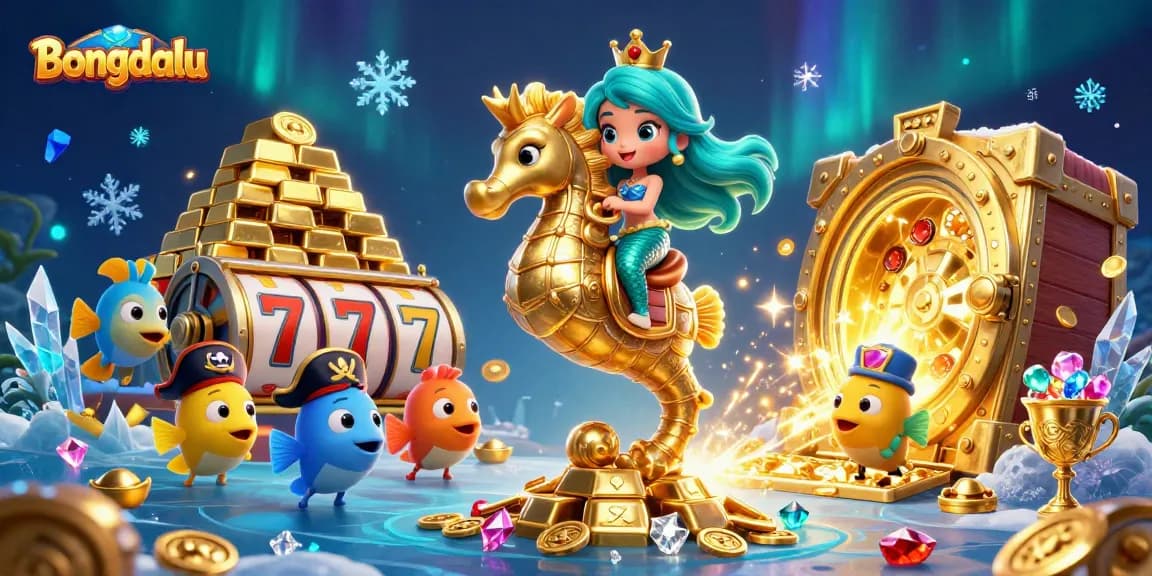 Bongdalu showcases a vibrant underwater scene with mermaid princess and giant seahorse amidst casino treasures.