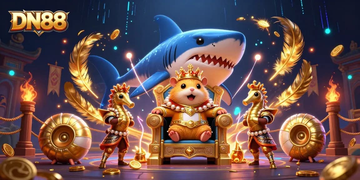 Experience thrilling gameplay at DN88 with the golden hamster king presiding over an exciting casino arena.