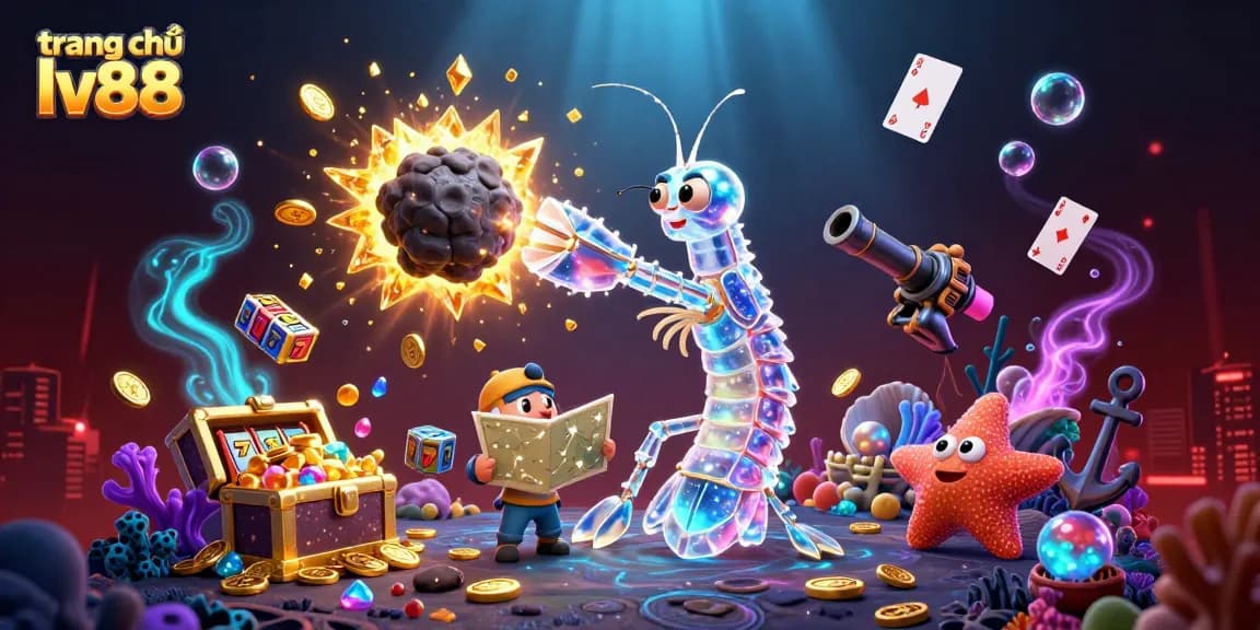 Engage with the vibrant world of trang chủ lv88 where a galactic samurai mantis shrimp battles asteroids amidst treasure and jackpot reels.