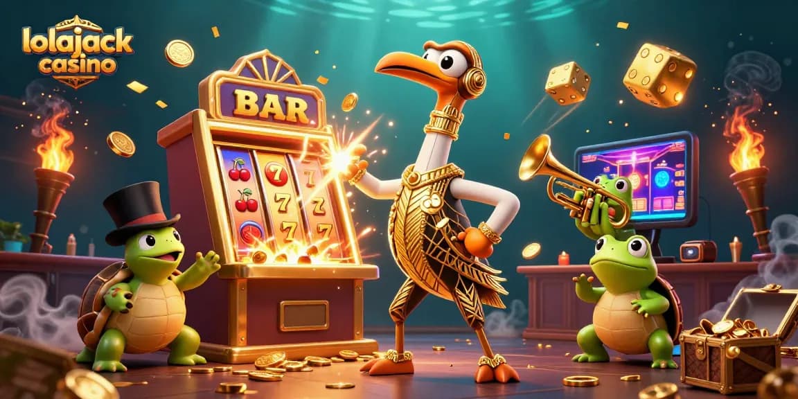 Activate excitement at lolajack casino with vibrant characters and thrilling game elements surrounding them.