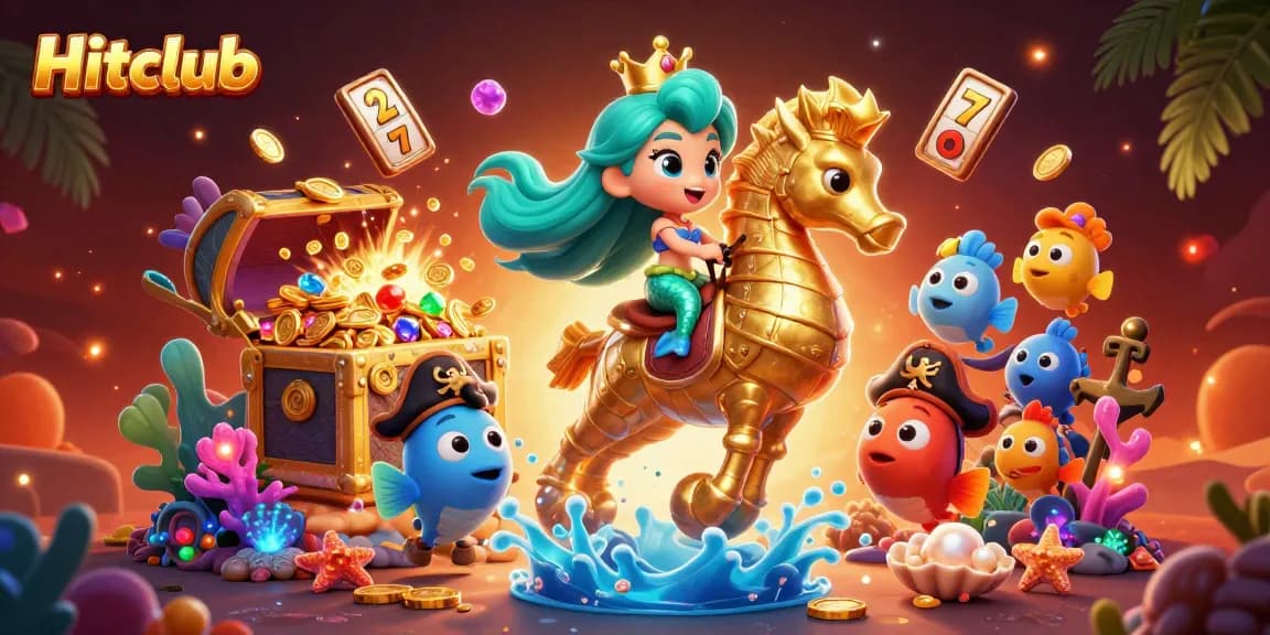 Experience the thrill of winning at Hitclub with a vibrant underwater casino scene filled with gold coins and treasure.