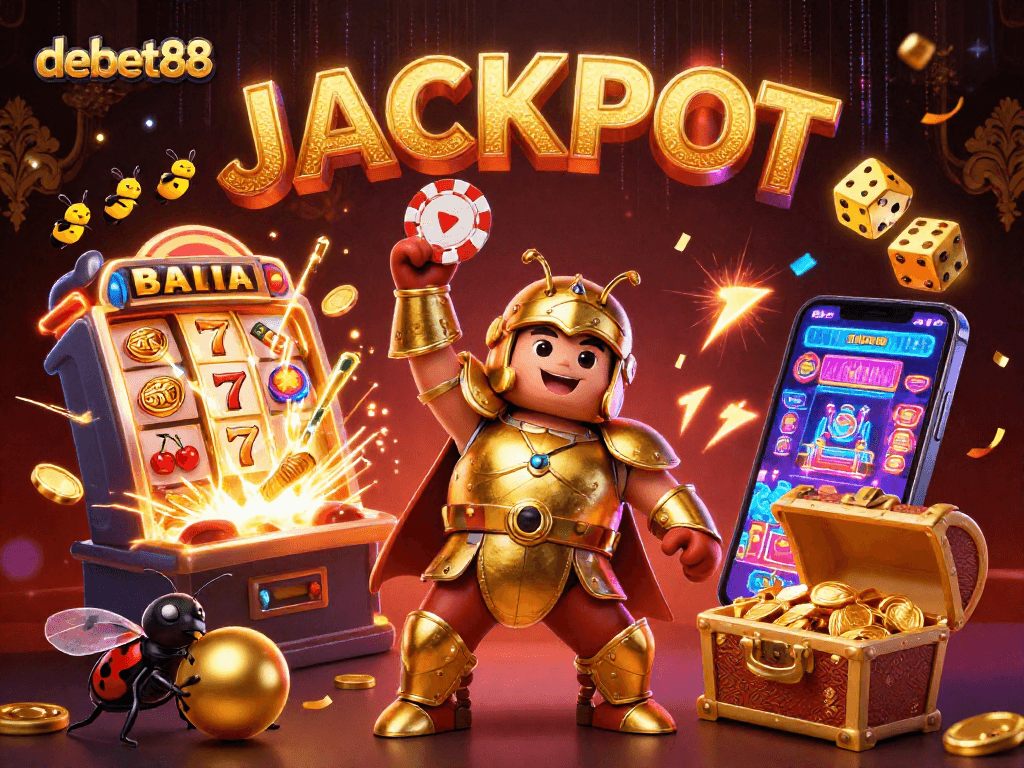 Experience excitement with debet88 as beetles celebrate a jackpot in a vibrant casino atmosphere.