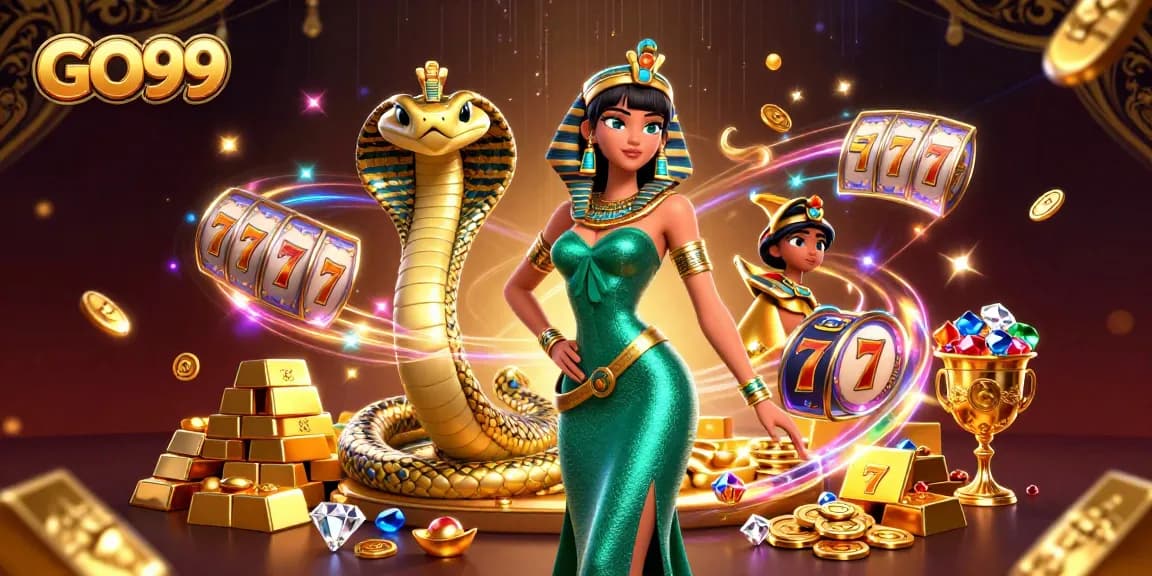 Experience thrilling gameplay with GO99, featuring enticing slot reels and golden treasures.