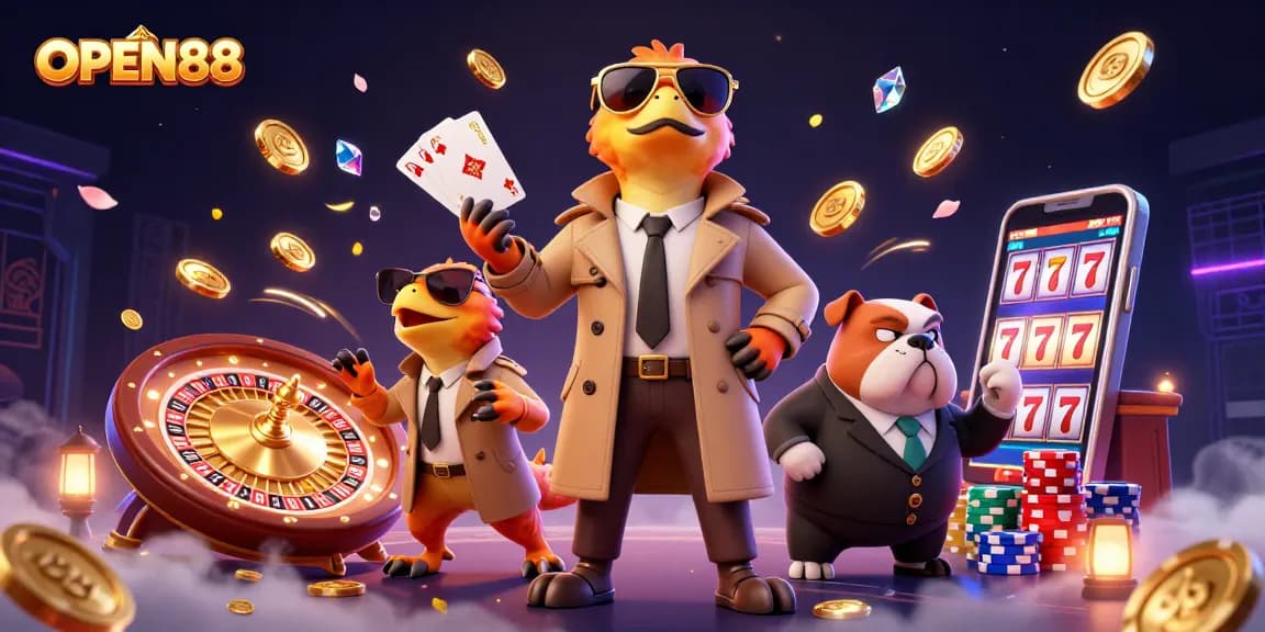 Count on OPEN88 for thrilling casino experiences amidst a bustling VIP lounge filled with coins and excitement.