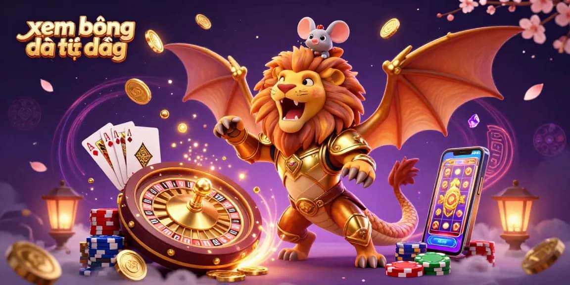 xem bóng đá trực tiếp dynamic illustration featuring cartoon chimera, coins, and gaming elements