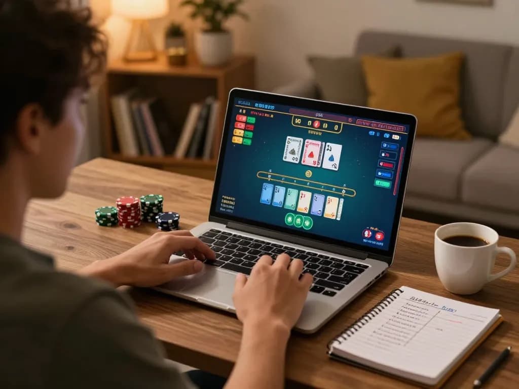 Player enjoying a live blackjack game on 888newcasino com, emphasizing strategic gameplay in a cozy home setting.