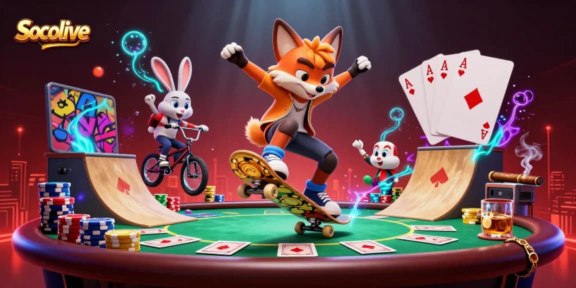 Socolive offers thrilling live betting scenes with vibrant characters and casino elements.