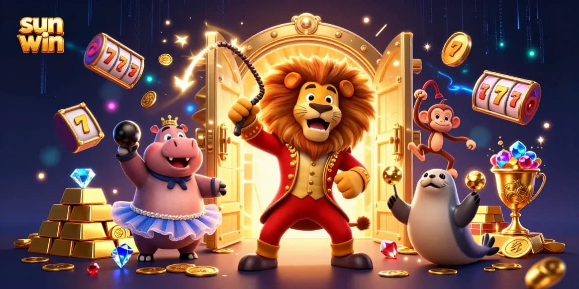 Experience thrilling gaming action with sun-win in this vibrant 3D casino scene filled with treasures.