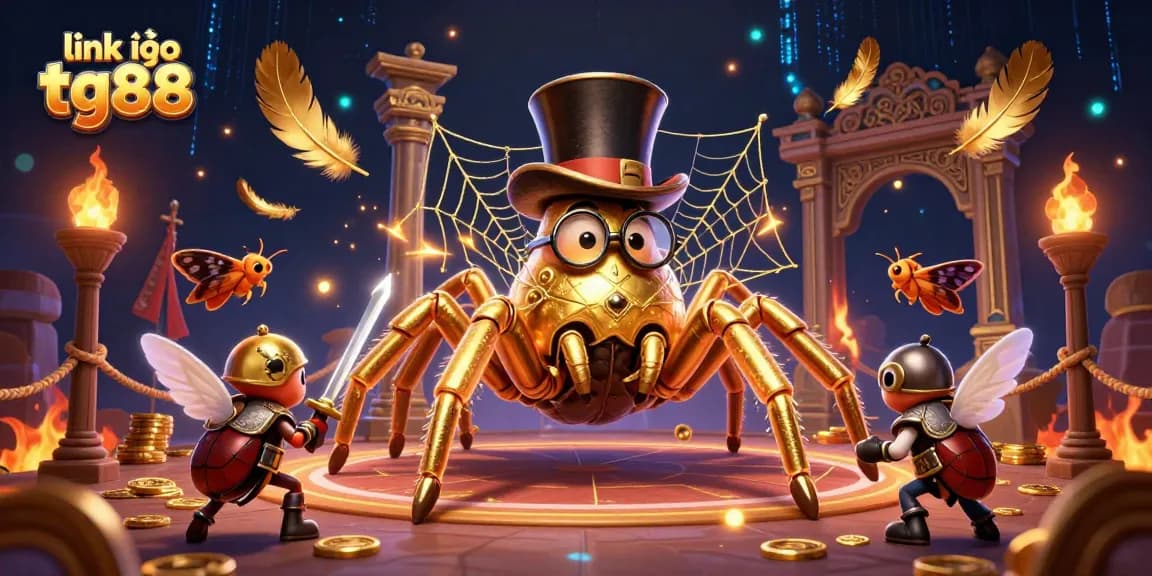 Engage with exciting gameplay at link vào tg88, featuring a brave beetle knight in a golden casino web.
