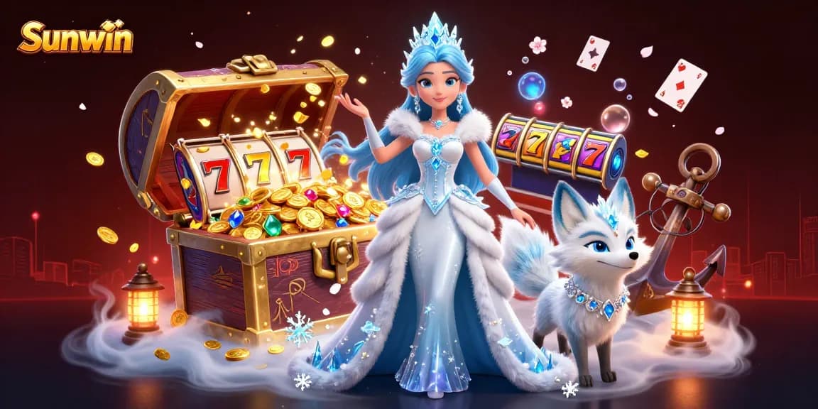 Play exciting casino games with Sunwin featuring vibrant elements and characters in a rich 3D scene.