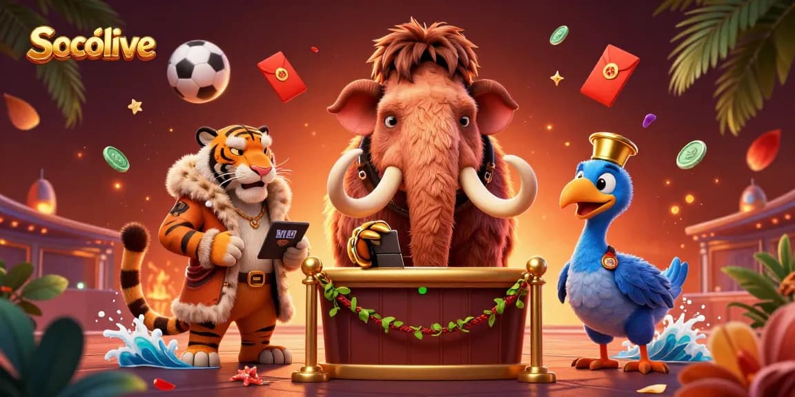 Socolive offers a dynamic 3D illustration depicting a bustling casino with vibrant characters and engaging elements.