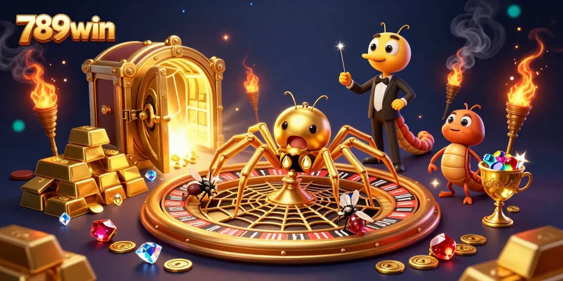 Engage in thrilling bets at 789win with a lively golden spider roulette scene.