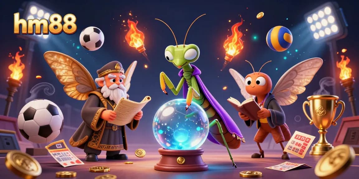 Place bets on hm88 with dynamic sports elements, crystal ball, and fortune teller.