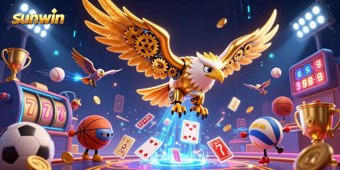 Experience excitement with sunwin's vibrant casino scene featuring a cybernetic eagle in action.