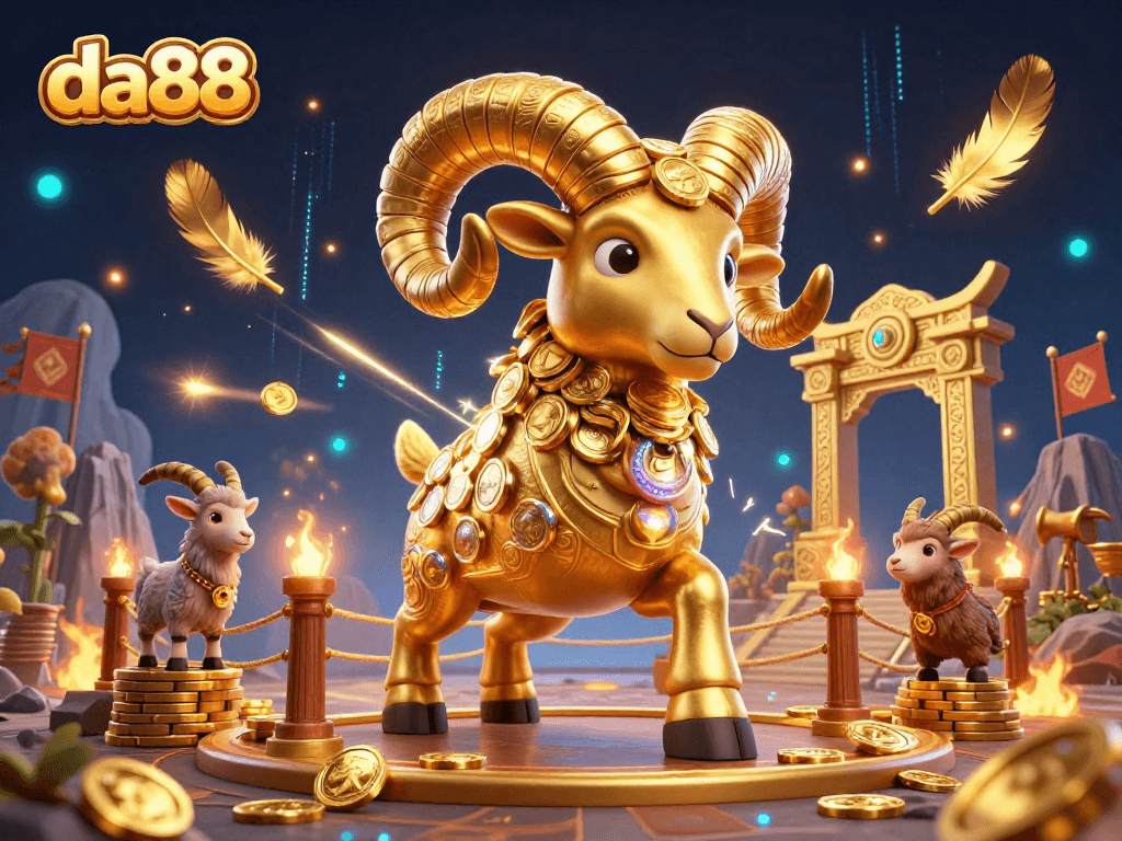 Experience excitement with da88's golden ram in a vibrant casino scene filled with dynamic elements.