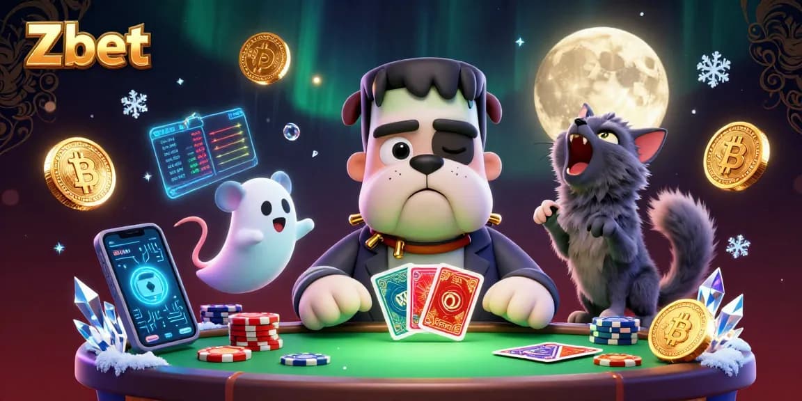 Zbet casino adventure featuring a friendly monster dealing cards at a ghostly table.