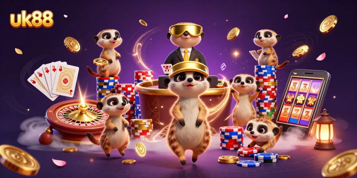 Experience uk88's vibrant casino world as meerkats engage with dazzling games and jackpots.