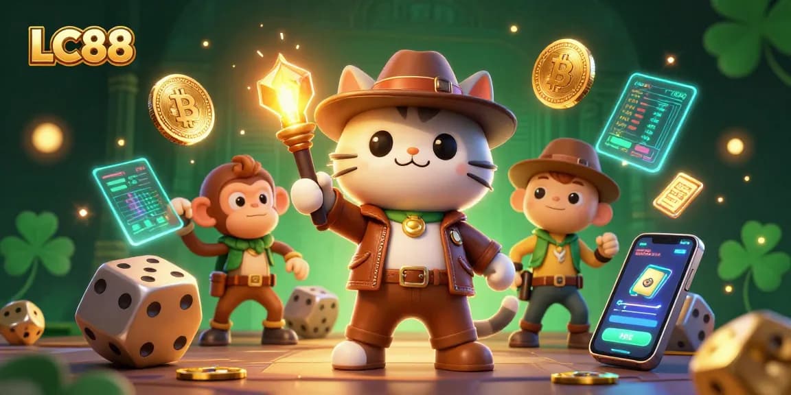 Engage with the thrilling adventure of LC88 as the cartoon cat archaeologist uncovers a golden casino artifact.