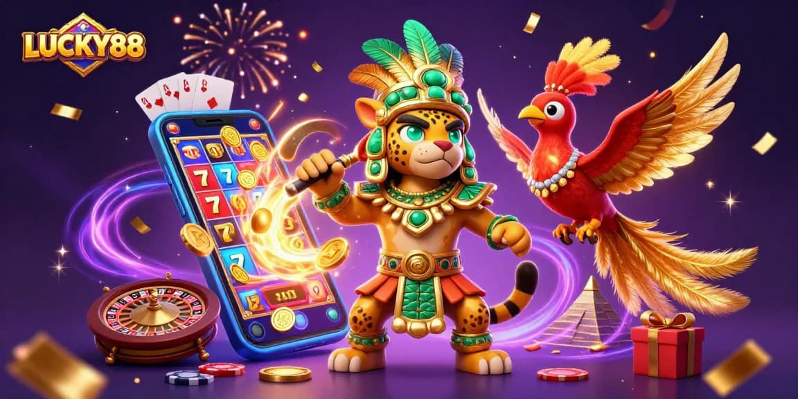 Play and win with LUCKY88's immersive gaming experience showcasing vibrant casino elements.
