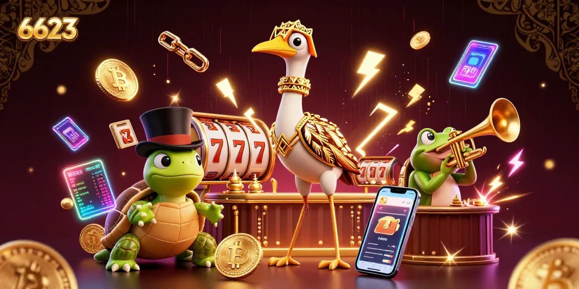 Engage in thrilling gameplay at 6623 with captivating casino scenes and neon lights.