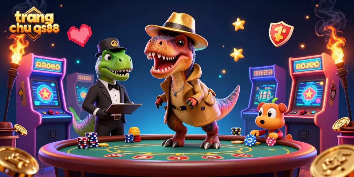 Experience the thrill at trang chu qs88 with a velociraptor card counter and a stegosaurus pit boss in a vibrant casino.