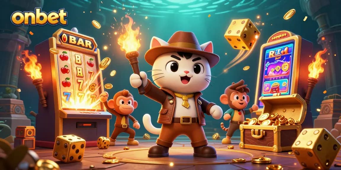 Bet at onbet with a stunning treasure hunt scene featuring dynamic casino elements.