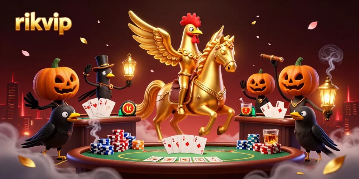 Experience thrilling gameplay at rikvip featuring a golden rooster in a lively casino scene.