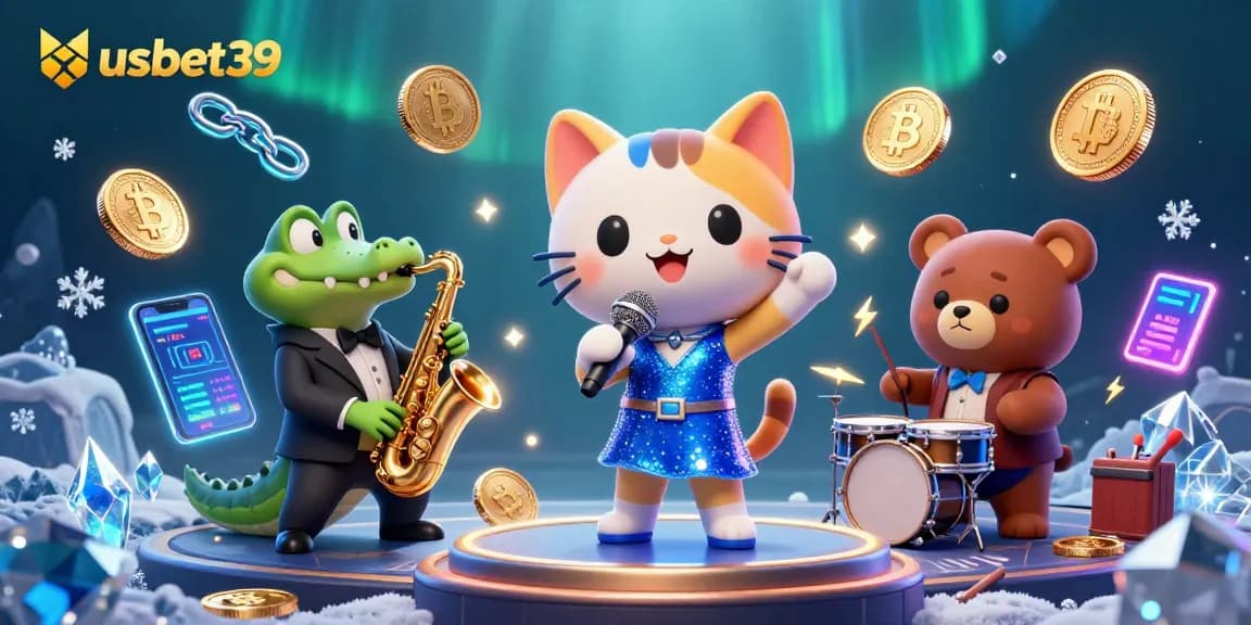 Experience high-energy gaming scenes with usbet39 showcasing a 3D jazz-singer cat and more.