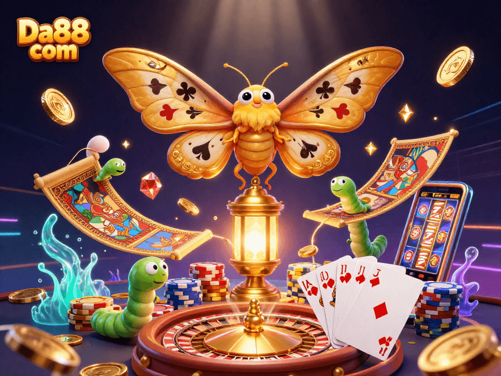 Spin and win at Da88 com with the dazzling 3D casino moth and golden treasures!