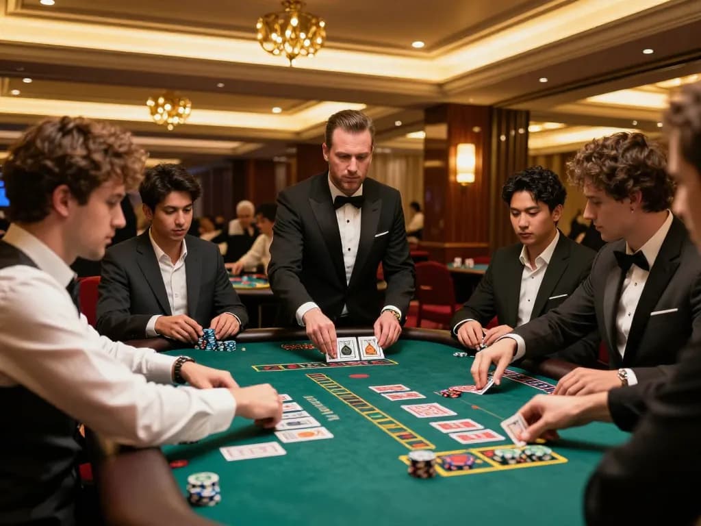 SC88 players making strategic bets during an exciting game of Baccarat in a luxury casino.