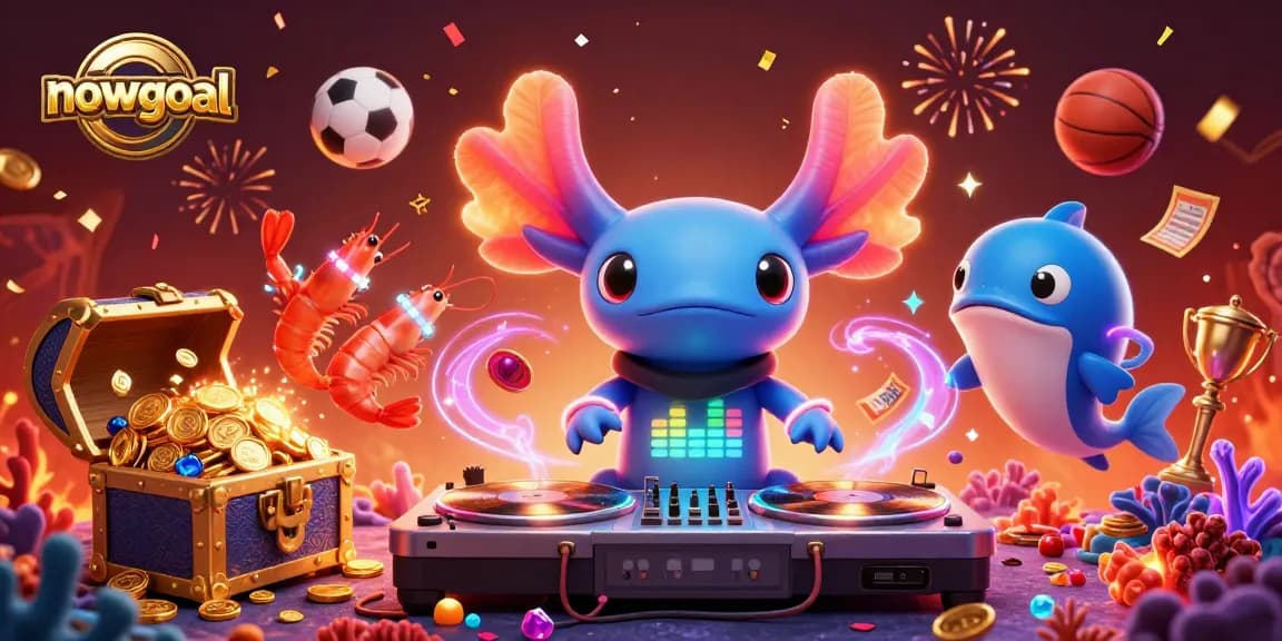 Bet on football with nowgoal's vibrant neon-themed 3D illustration featuring sports elements and casino action.
