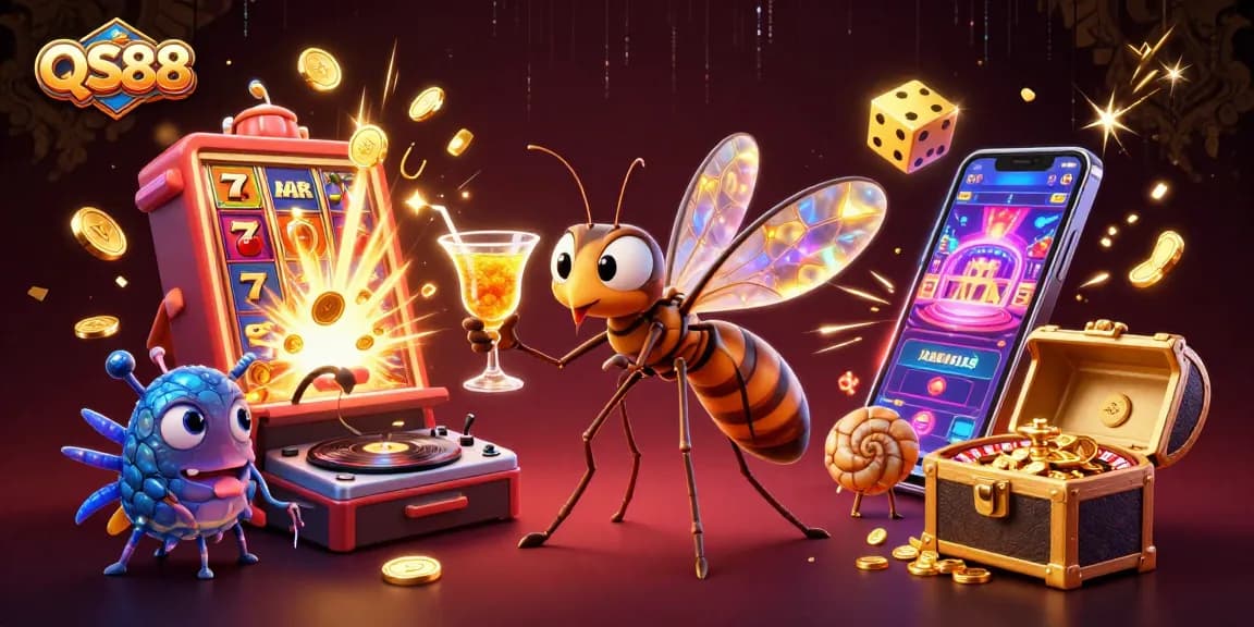Engage with the thrilling QS88 casino experience through a vibrant 3D illustration of unique characters.