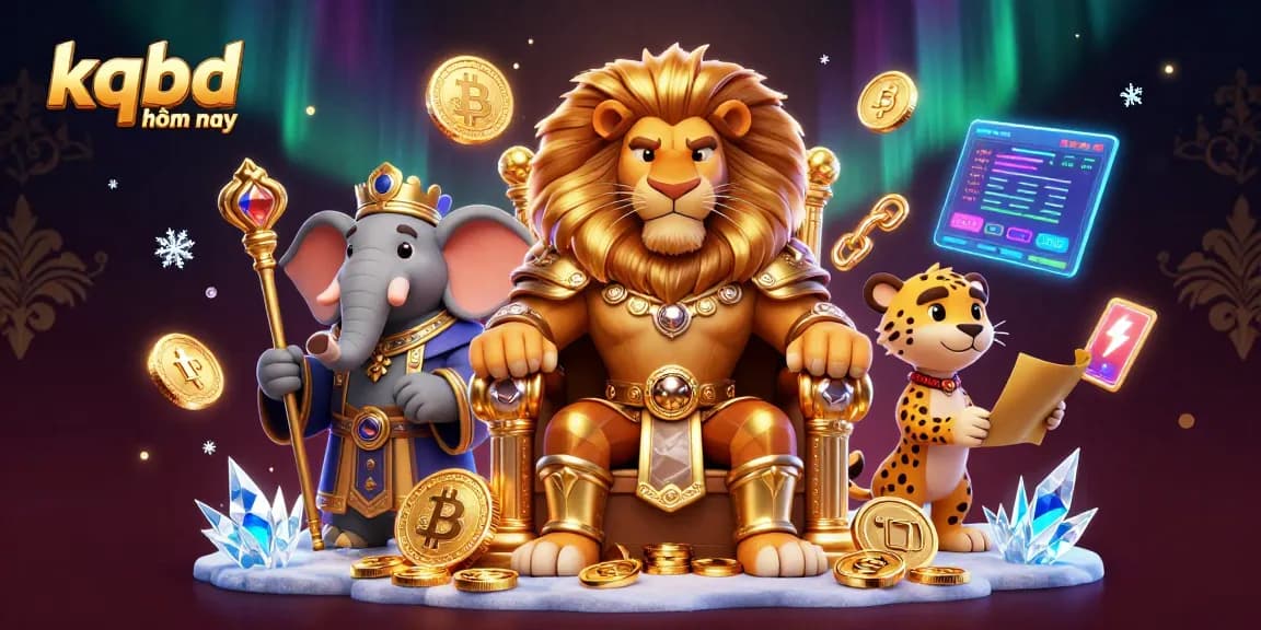 Experience kqbd hôm nay with a fierce lion king, wise elephant, and agile cheetah set in a dynamic casino scene.