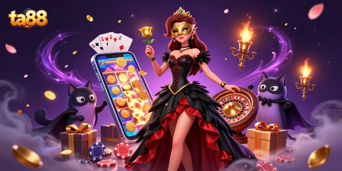 Experience the thrill of ta88 with vibrant casino elements and a stunning character scene.