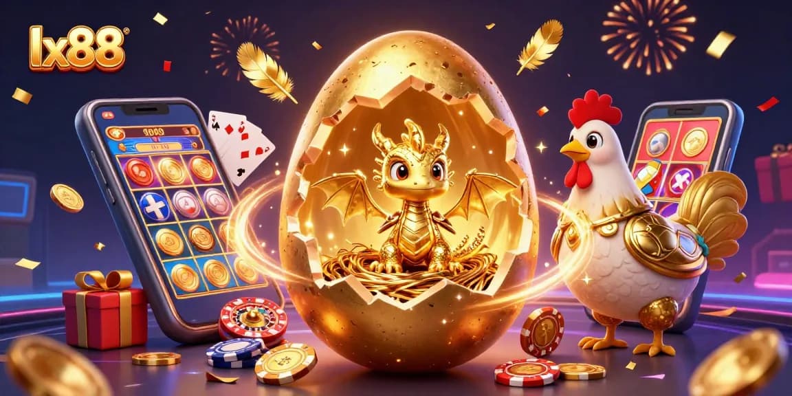 Engage in exciting games with lx88's dynamic illustrations featuring golden elements and celebratory effects.