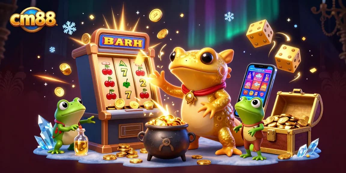 cm88 presents a vibrant casino scene with a golden salamander alchemist and exciting gaming elements.