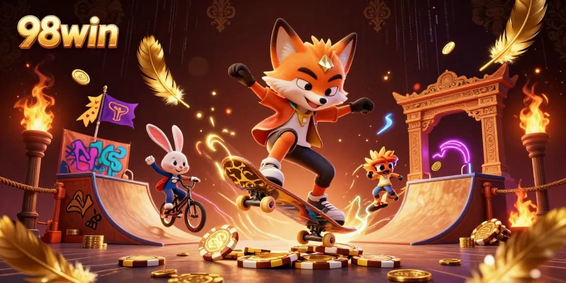 Experience thrilling 98win casino action with a fox skateboarder and rabbit BMX rider