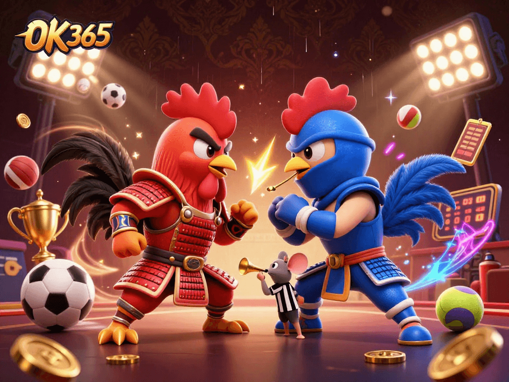 Experience the excitement of OK365 with dynamic roosters showcasing thrilling cockfighting action.