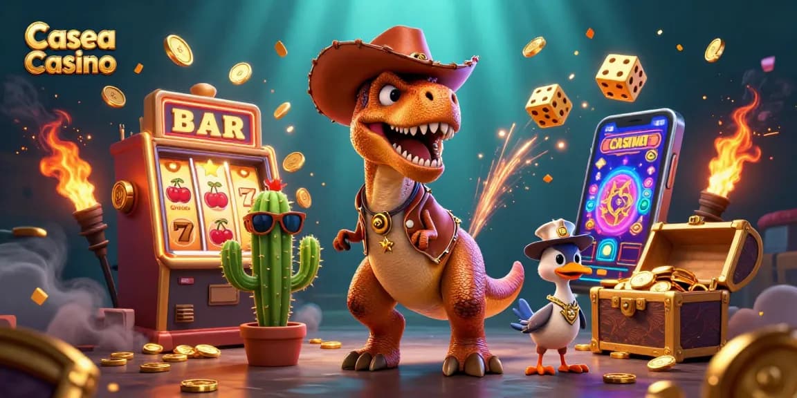Experience the thrill of Casea Casino with exciting characters and vibrant game elements in a dynamic 3D scene.