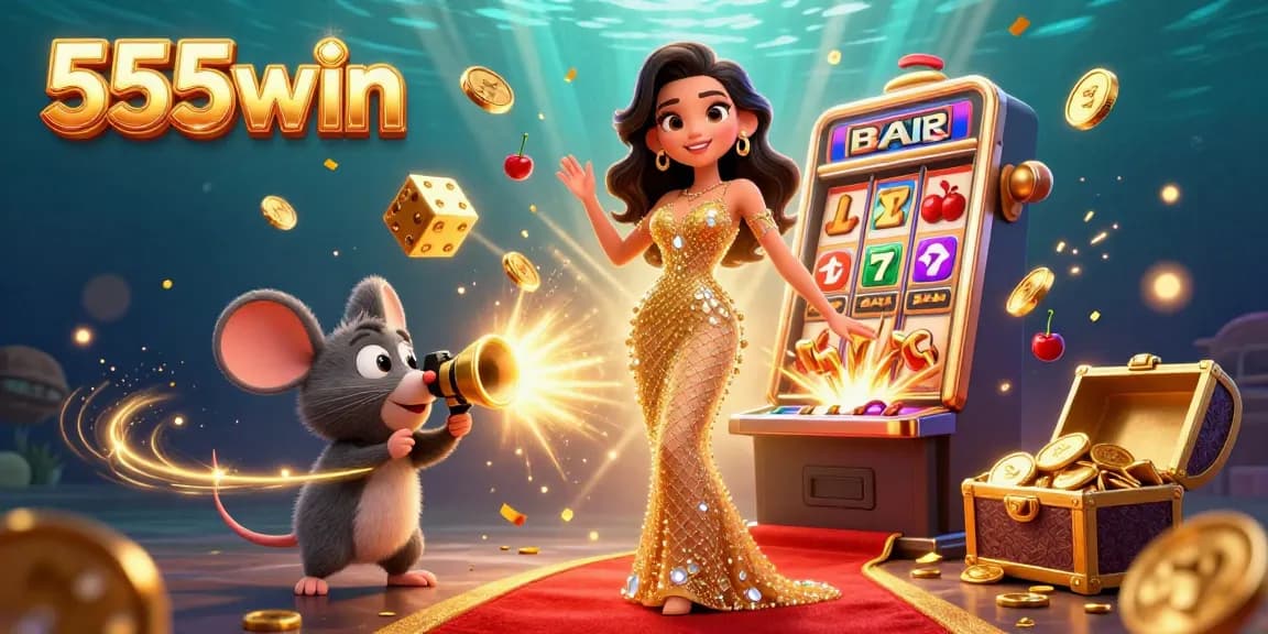Win big with 555win at an exciting underwater casino scene featuring vibrant game elements and stunning characters.