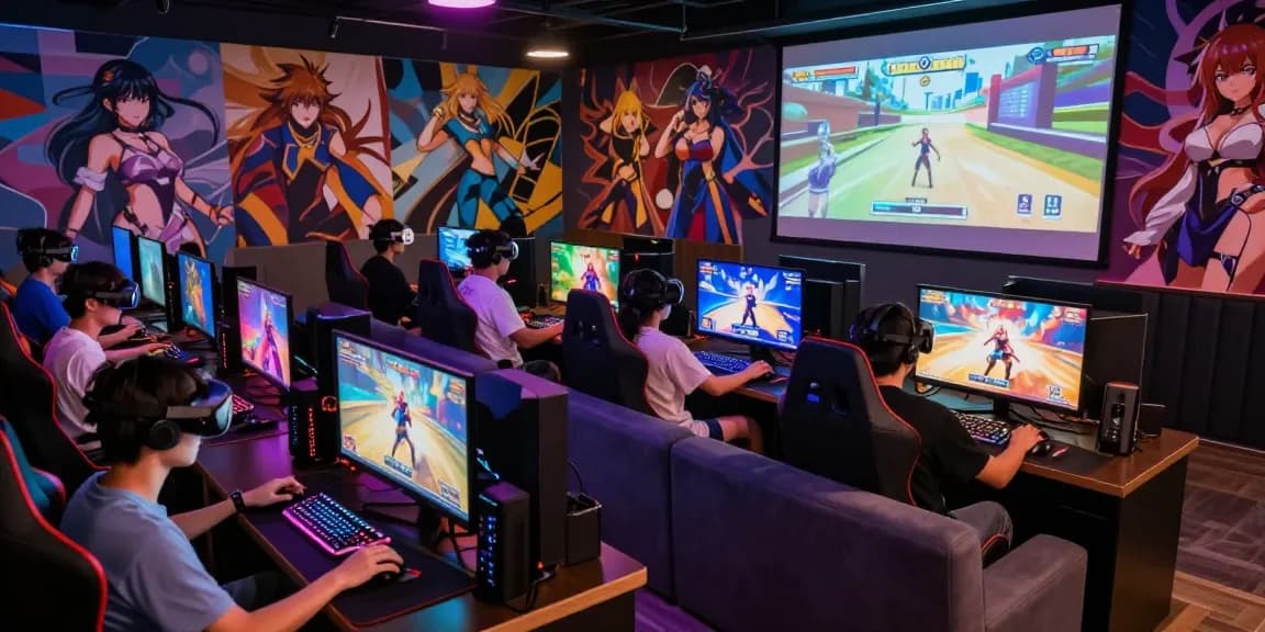 Players enjoying vibrant real hentai games in an energetic gaming lounge.