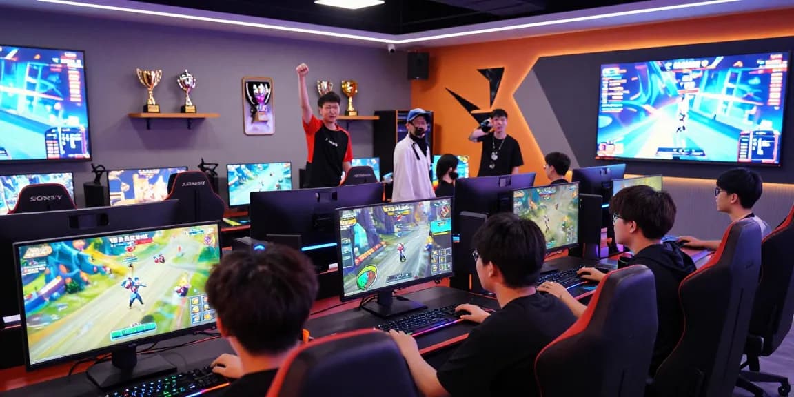 XX88 online gaming lounge with players enjoying diverse games in a vibrant environment, showcasing excitement and engagement.