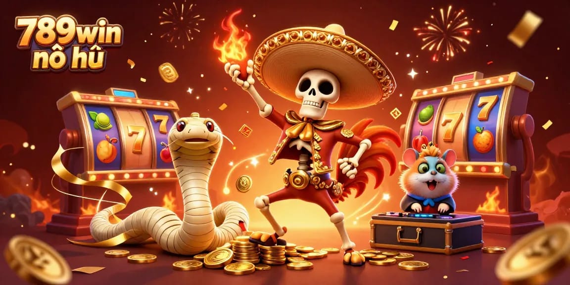 Experience the excitement of 789win nổ hũ with vibrant slot symbols and dancing characters amidst a festive celebration.