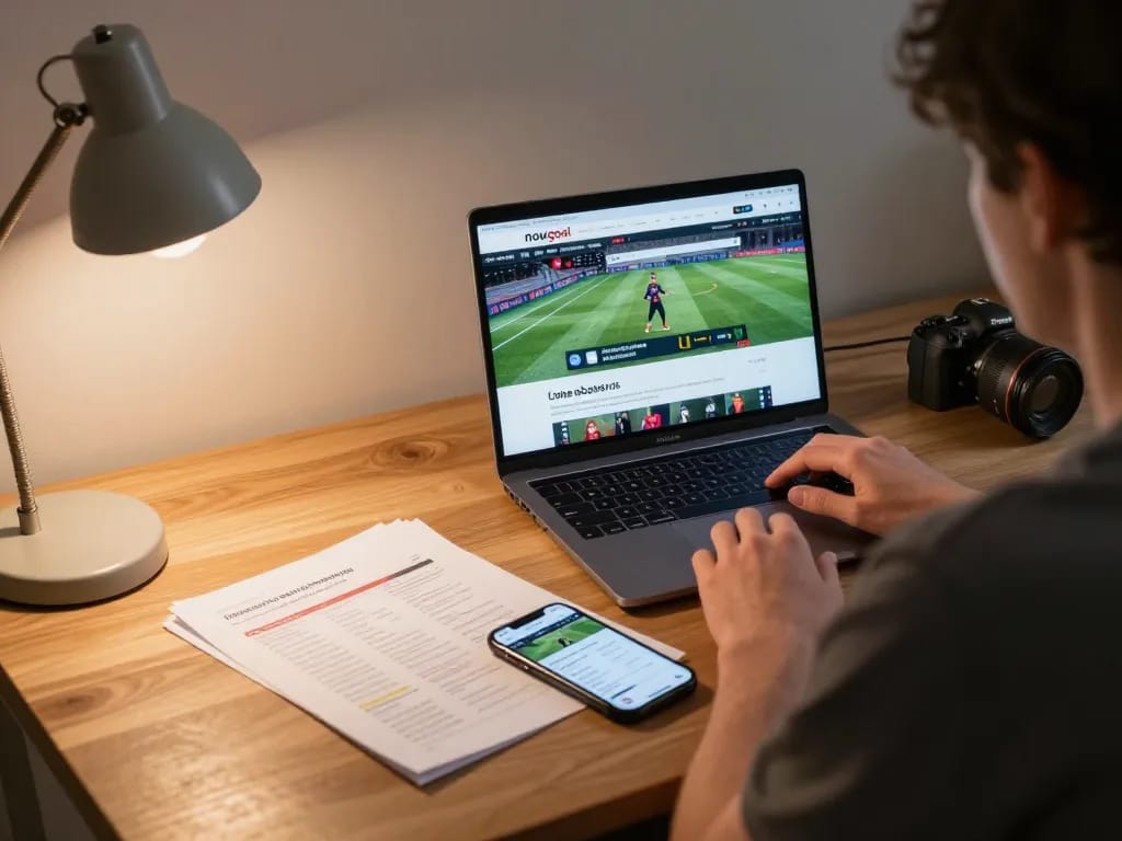 Engaging with live scores on nowgoal at home, showcasing strategic sports betting