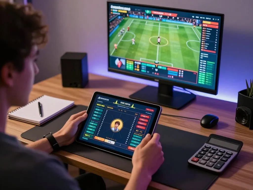 Betting on sports with nk88 app using tablet in modern gaming setup