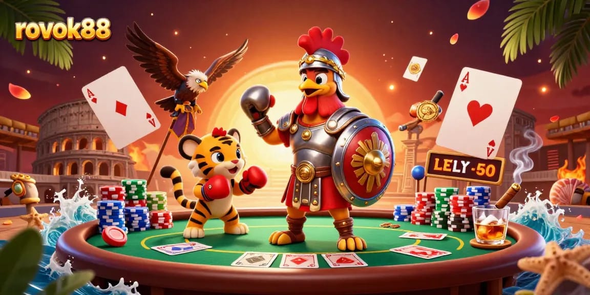 Experience thrilling wins at rokok88 with a dynamic casino scene featuring poker elements.